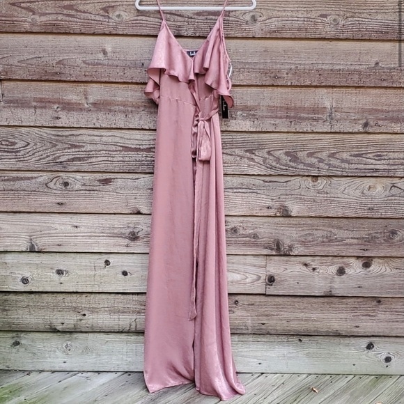 Lulu’s Moriah Rose Satin Wrap Maxi Dress - Picture 2 of 8